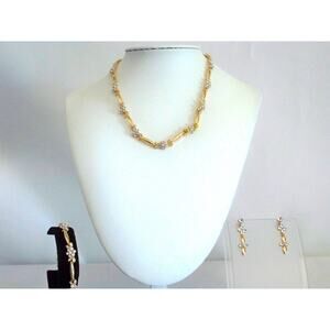 Gold 3pc necklace set, wedding bridal MOB prom party formal evening necklace set